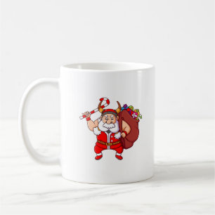 the viking santa claus is holding the candy cane a coffee mug