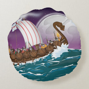 The Viking Ship Cartoon Round Cushion
