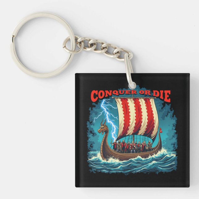 The Viking Ship Nordic Warrior Conquer Or Die Key Ring (Front)