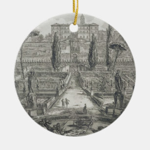 The Villa d'Este at Tivoli (engraving) Ceramic Tree Decoration