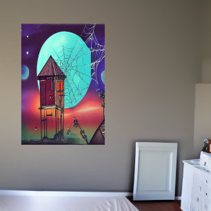 The village and the blue moon   AI Art Poster