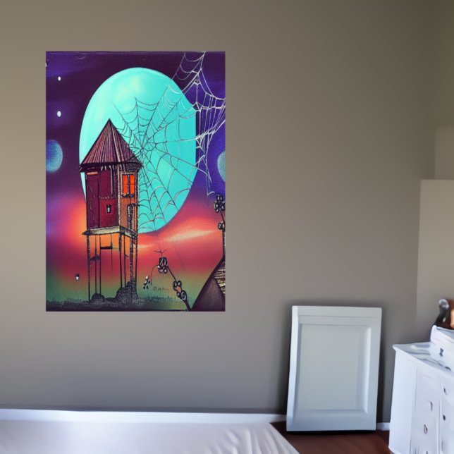 The village and the blue moon | AI Art Poster (Creator Uploaded)