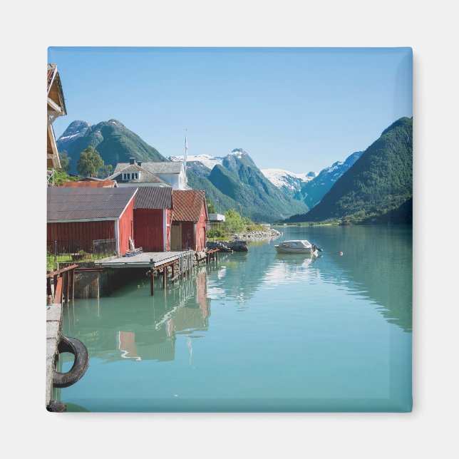 The village of Fjærland and fjord, Norway magnet (Front)