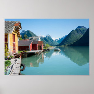 The village of Fjærland, fjord in Norway poster