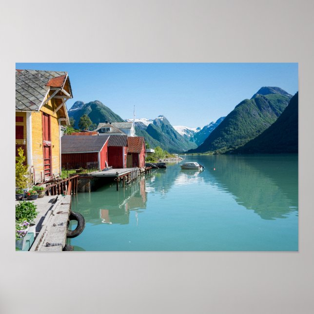 The village of Fjærland, fjord in Norway poster (Front)