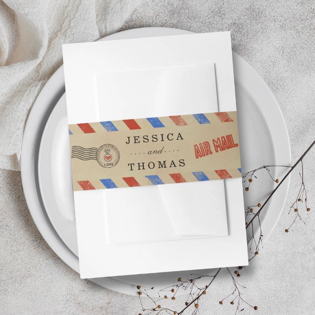 The Vintage Airmail Wedding Collection Invitation Belly Band (Creator Uploaded)