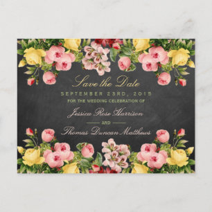 The Vintage Floral Chalkboard Wedding Collection Announcement Postcard