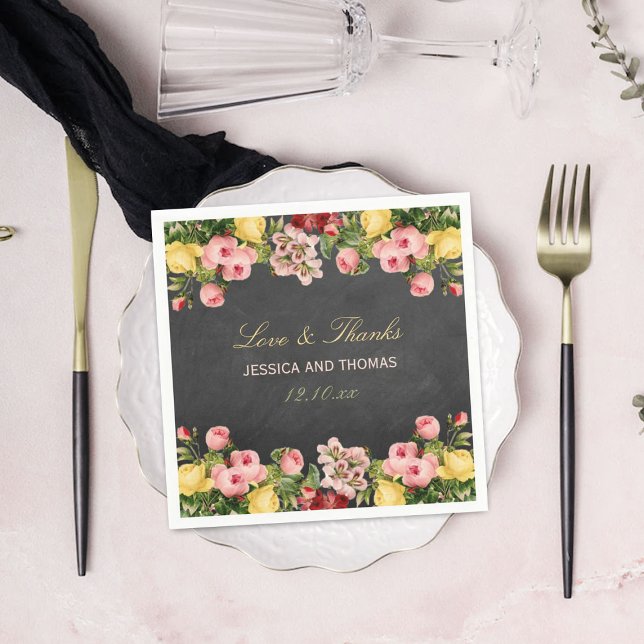 The Vintage Floral Chalkboard Wedding Collection Napkin (Creator Uploaded)
