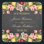 The Vintage Floral Chalkboard Wedding Collection Square Sticker<br><div class="desc">The vintage floral chalkboard wedding collection is a stunning design featuring lovely vintage style flowers on a chalkboard effect background. 
 
 These stickers can be personalised for your special occasion and would make the perfect item for any wedding,  bridal shower,  engagement party,  birthday party and much,  much more.</div>