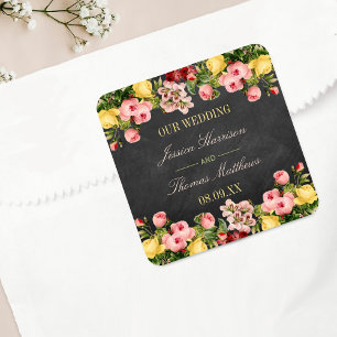 The Vintage Floral Chalkboard Wedding Collection Square Sticker