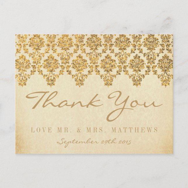 The Vintage Glam Gold Damask Wedding Collection Postcard (Front)