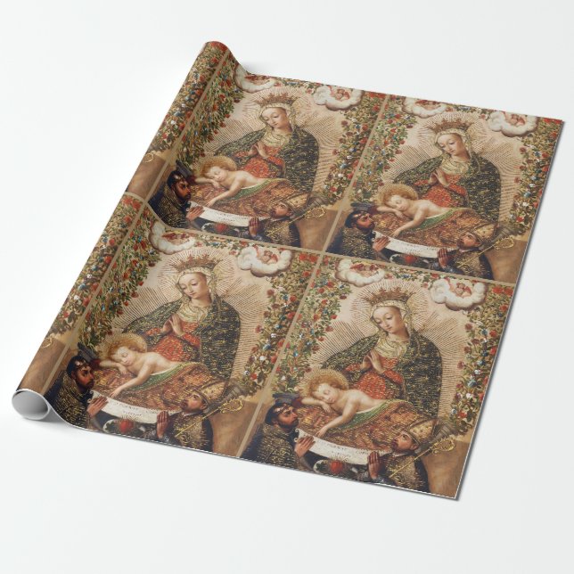 The Virgin Adoring the Christ Child at Christmas Wrapping Paper (Unrolled)