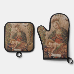 The Virgin Adoring the Christ Child Christmas Oven Mitt & Pot Holder Set