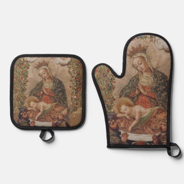 The Virgin Adoring the Christ Child Christmas Oven Mitt & Pot Holder Set (Front)