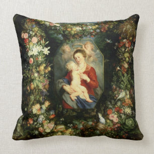 The Virgin and child in a garland of fruit and flo Cushion