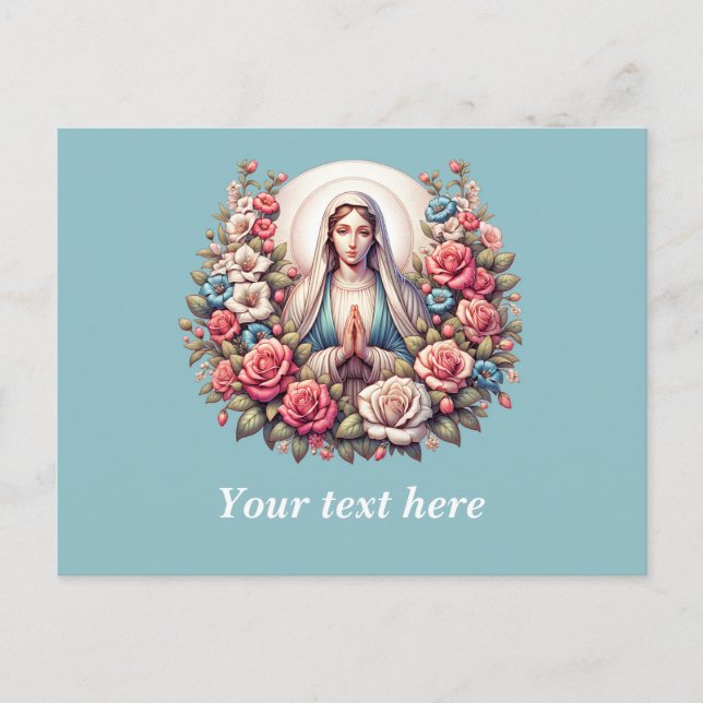 The Virgin Mary Praying with Roses Postcard (Front)