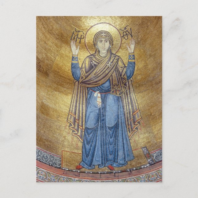The Virgin Orans Byzantine Mosaic Orthodox Icon Postcard (Front)
