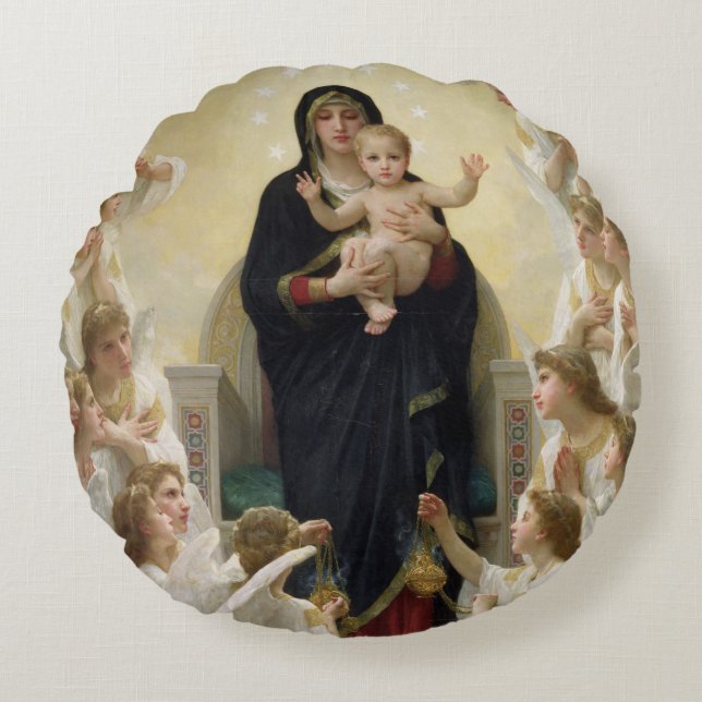 The Virgin with Angels, 1900 2 Round Cushion (Front)