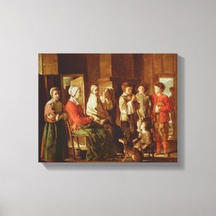 The Visit to the Grandmother (oil on canvas) Canvas Print
