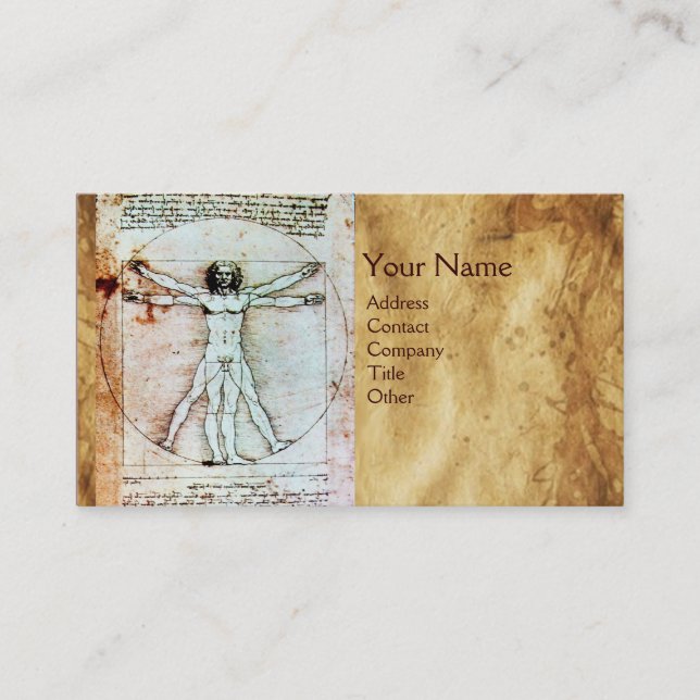 THE VITRUVIAN MAN , Antique Brown Parchment Business Card (Front)
