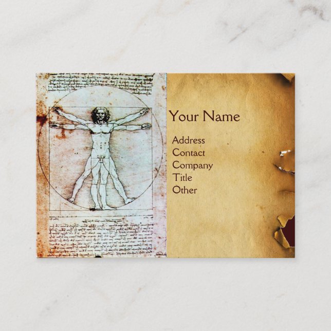 THE VITRUVIAN MAN , Antique Brown Parchment Business Card (Front)