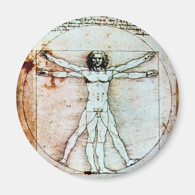 THE VITRUVIAN MAN , Antique Brown Parchment Magnet (Front)
