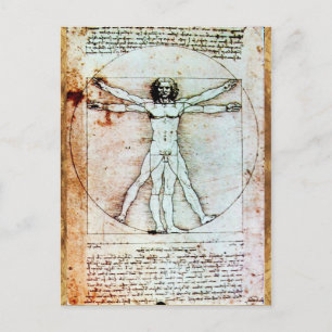 THE VITRUVIAN MAN , Antique Brown Parchment Postcard