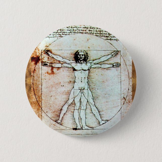 THE VITRUVIAN MAN  Antique  Parchment 6 Cm Round Badge (Front)