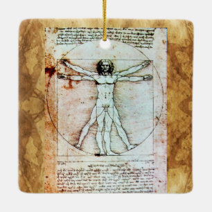 THE VITRUVIAN MAN Antique Parchment Ceramic Ornament