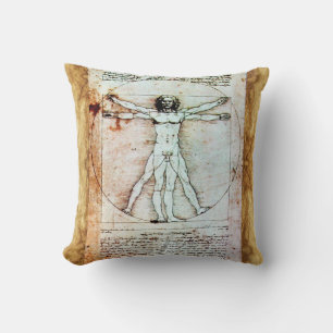 THE VITRUVIAN MAN Antique Parchment Cushion