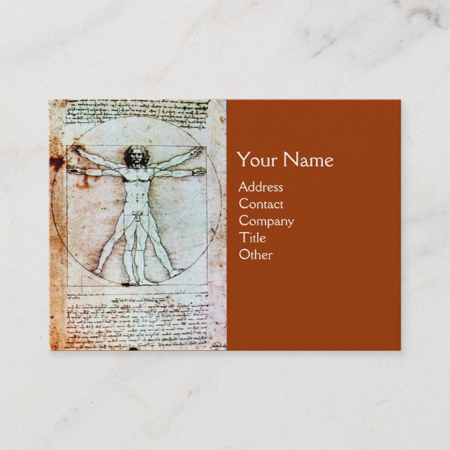 THE VITRUVIAN MAN ,Antique Parchment gold metallic Business Card (Front)