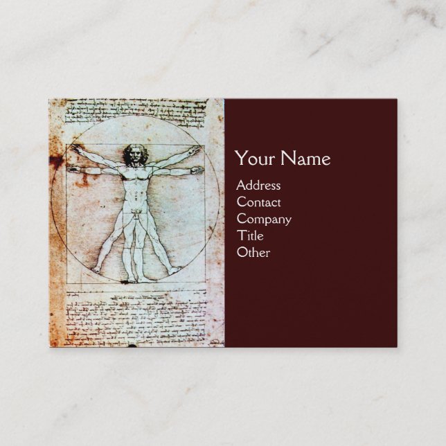 THE VITRUVIAN MAN ,Antique Parchment gold metallic Business Card (Front)