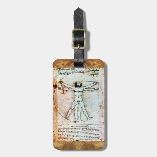 THE VITRUVIAN MAN Antique Parchment Luggage Tag (Front Vertical)