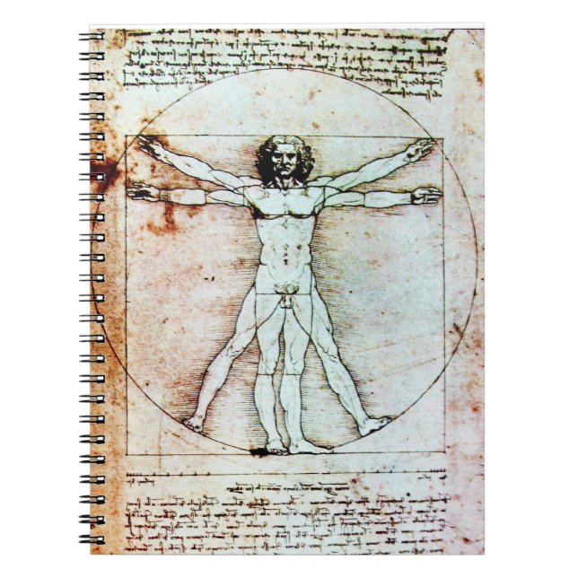 THE VITRUVIAN MAN Antique Parchment Spiral Notebook (Front)