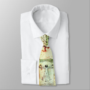 THE VITRUVIAN MAN , Antique White Brown Parchment Tie