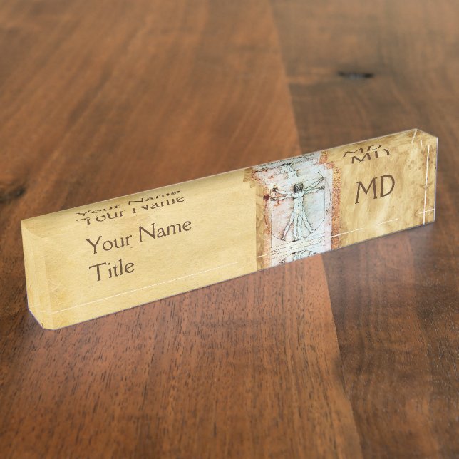 THE VITRUVIAN MAN MONOGRAM Antique Parchment Nameplate (Side)