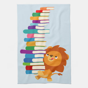 The Voracious Reader (Cute Cartoon Lion) Tea Towel