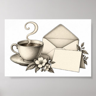 The Waiting Cup Tea and Letter 6x4 Poster