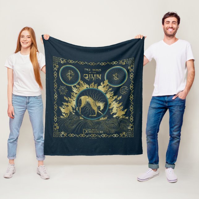 The Walk of the Qilin Golden Water Tapestry Fleece Blanket (In Situ)