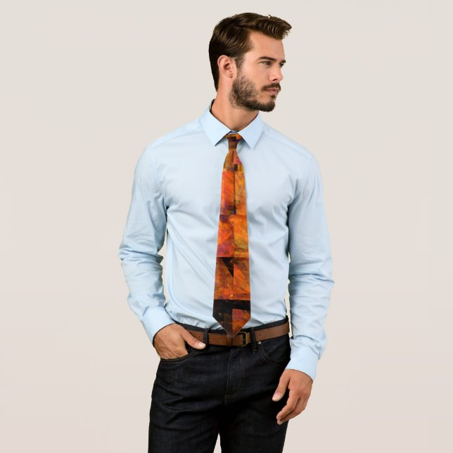 The Wall Abstract Geometric Fire Art Modern Tie (In Situ)