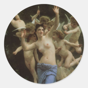 The Wasp's Nest by William Adolphe Bouguereau Classic Round Sticker
