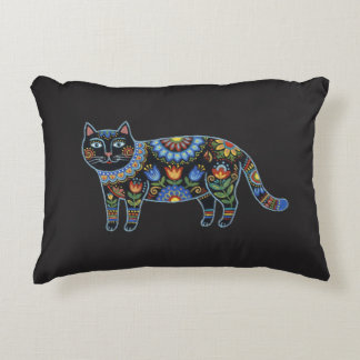 The Watcher in the Parlour: Folk Art Obsidian Cat Decorative Cushion