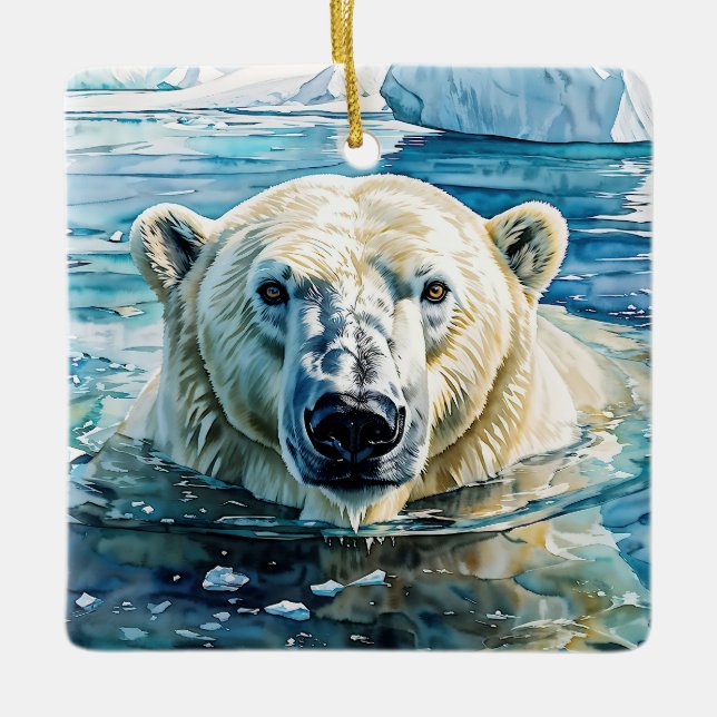 The Watchful Ice Guardian Ceramic Ornament (Front)
