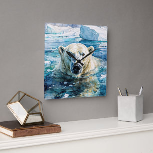 The Watchful Ice Guardian Square Wall Clock