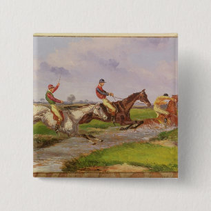 The Water Jump: the Autumn Steeplechase at Ballara 15 Cm Square Badge