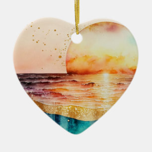 The Watercolor Beach Series Design 3 Ceramic Tree Decoration