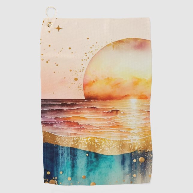 The Watercolor Beach Series Design 3 Golf Towel (Front)
