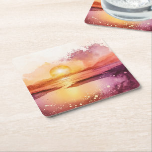 The Watercolor Beach Series Design 3 Square Paper Coaster