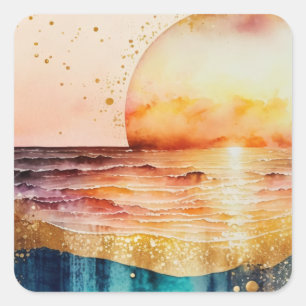 The Watercolor Beach Series Design 3 Square Sticker