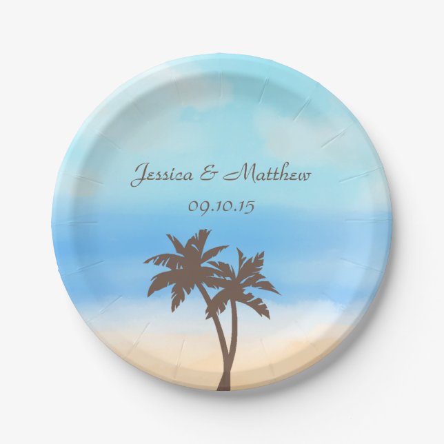 The Watercolor Beach Wedding Collection Paper Plate (Front)
